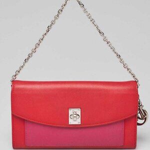Christian Dior Red/Pink Leather Twist Wallet on Chain Clutch Bag